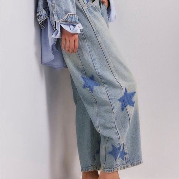 Free People We The Free Good Luck Star Barrel Jeans 30 - Picture 2 of 9
